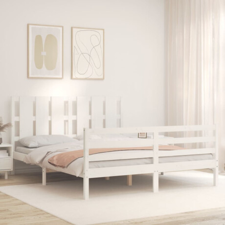 vidaXL Bedframe met hoofdbord massief hout wit 160x200 cm afbeelding3 - 1