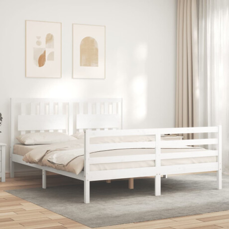 vidaXL Bedframe met hoofdbord massief hout wit 160x200 cm afbeelding3 - 1