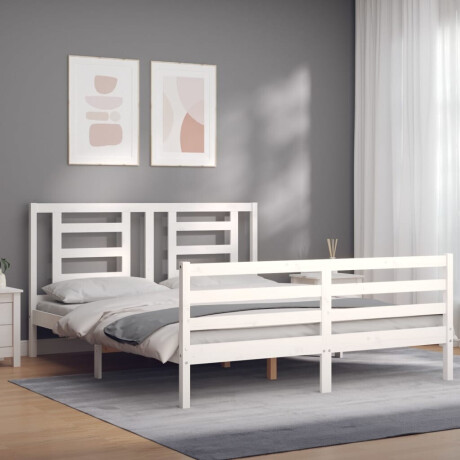 vidaXL Bedframe met hoofdbord massief hout wit 160x200 cm afbeelding3 - 1