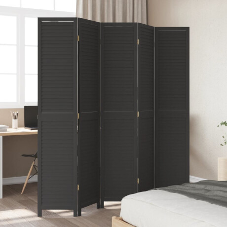 vidaXL Kamerscherm met 5 panelen massief paulowniahout zwart afbeelding3 - 1