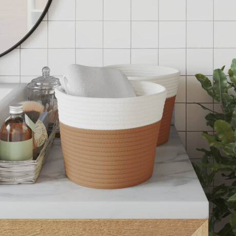 vidaXL Opbergmanden 2 st Ø 24x18 cm katoen bruin en wit afbeelding3 - 1