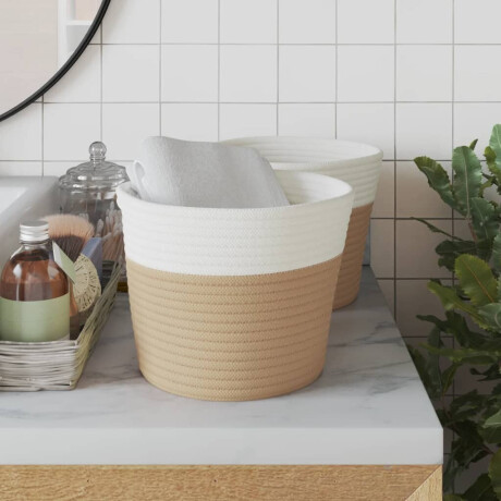 vidaXL Opbergmanden 2 st Ø 24x18 cm katoen beige en wit afbeelding3 - 1