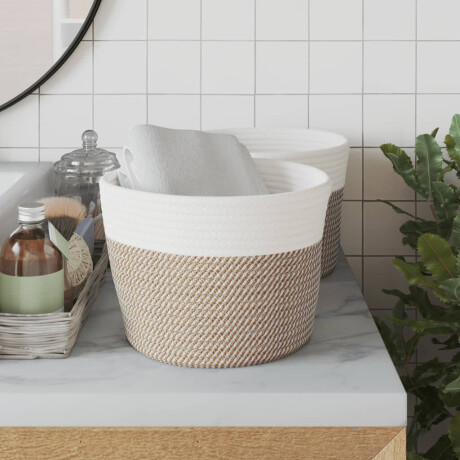vidaXL Opbergmanden 2 st Ø 24x18 cm katoen bruin en wit afbeelding3 - 1