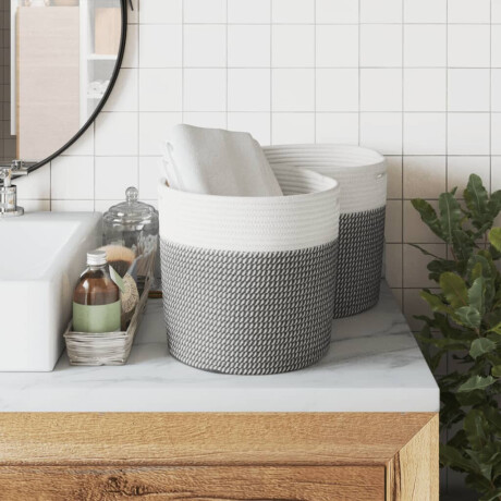 vidaXL Opbergmanden 2 st Ø 28x28 cm katoen grijs en wit afbeelding3 - 1