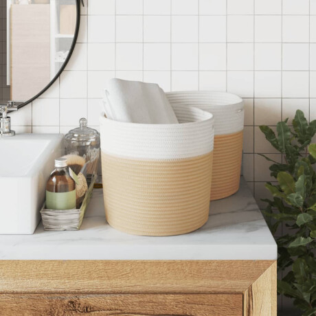 vidaXL Opbergmanden 2 st Ø 28x28 cm katoen beige en wit afbeelding3 - 1