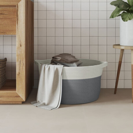 vidaXL Opbergmand Ø 40x25 cm katoen grijs en wit afbeelding3 - 1