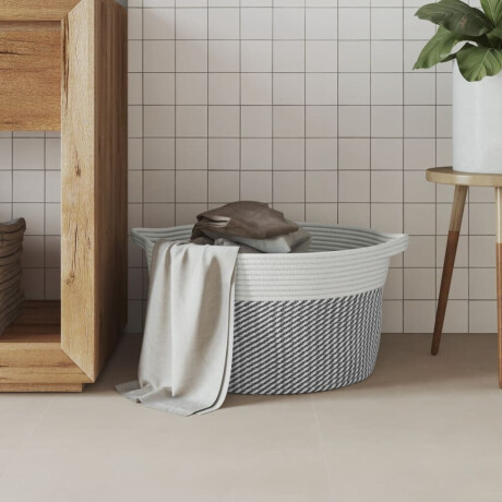 vidaXL Opbergmand Ø 40x25 cm katoen grijs en wit afbeelding3 - 1