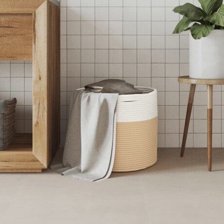 vidaXL Opbergmand Ø 40x35 cm katoen beige en wit afbeelding3 - 1