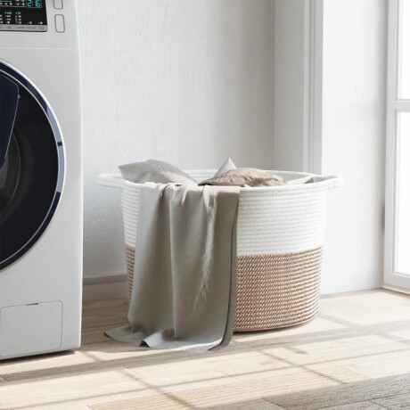 vidaXL Wasmand Ø 55x36 cm katoen bruin en wit afbeelding3 - 1