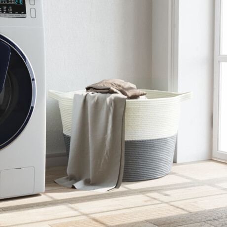 vidaXL Wasmand Ø 60x36 cm katoen grijs en wit afbeelding3 - 1