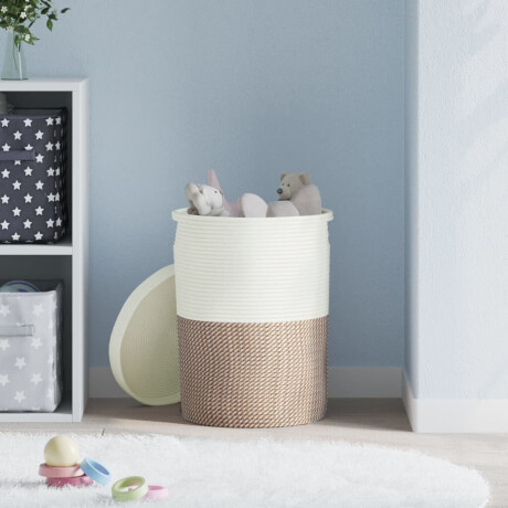 vidaXL Opbergmand met deksel Ø 37x50 cm katoen bruin en wit afbeelding3 - 1