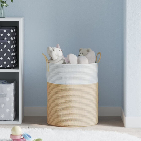 vidaXL Opbergmand Ø 38x46 cm katoen beige en wit afbeelding3 - 1