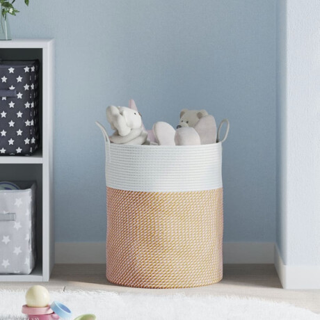 vidaXL Opbergmand Ø 38x46 cm katoen bruin en wit afbeelding3 - 1