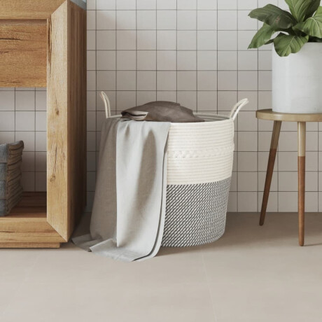 vidaXL Opbergmand Ø 43x38 cm katoen grijs en wit afbeelding3 - 1
