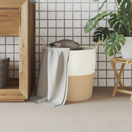 vidaXL Opbergmand Ø 43x38 cm katoen beige en wit afbeelding3 - 1