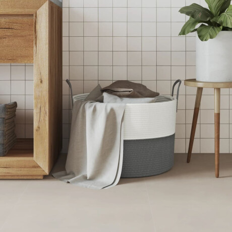 vidaXL Opbergmand Ø 51x33 cm katoen grijs en wit afbeelding3 - 1