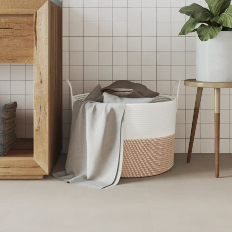 vidaXL Opbergmand Ø 51x33 cm katoen bruin en wit afbeelding3 - 1