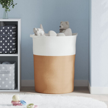 vidaXL Opbergmand Ø 49x65 cm katoen bruin en wit afbeelding3 - 1