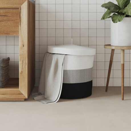 vidaXL Opbergmand met deksel Ø 40x35 cm katoen wit en zwart afbeelding3 - 1