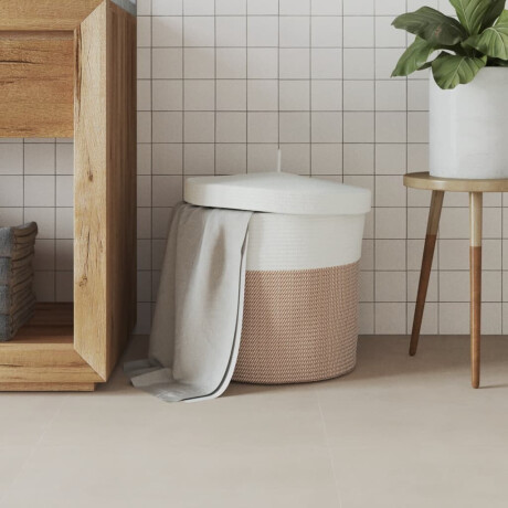 vidaXL Opbergmand met deksel Ø 40x35 cm katoen bruin en wit afbeelding3 - 1