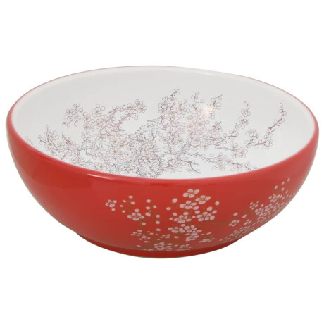 vidaXL Opzetwasbak rond Φ41x14 cm keramiek wit en rood afbeelding3 - 1