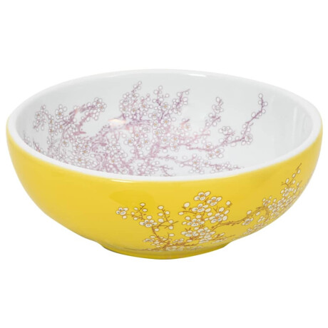 vidaXL Opzetwasbak rond Φ41x14 cm keramiek wit en geel afbeelding3 - 1