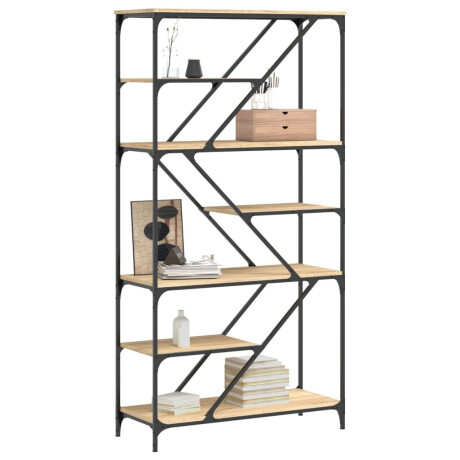vidaXL Boekenrek 91x36x176 cm bewerkt hout en staal sonoma eikenkleur afbeelding3 - 1