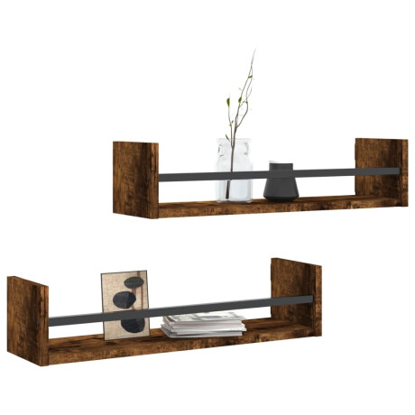 vidaXL Wandschappen met stangen 2 st 60x16x14 cm gerookt eikenkleurig afbeelding3 - 1