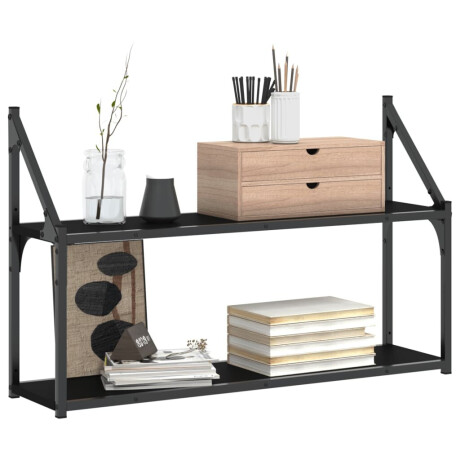 vidaXL Wandrek 2-laags 80x21x51 cm bewerkt hout zwart afbeelding3 - 1