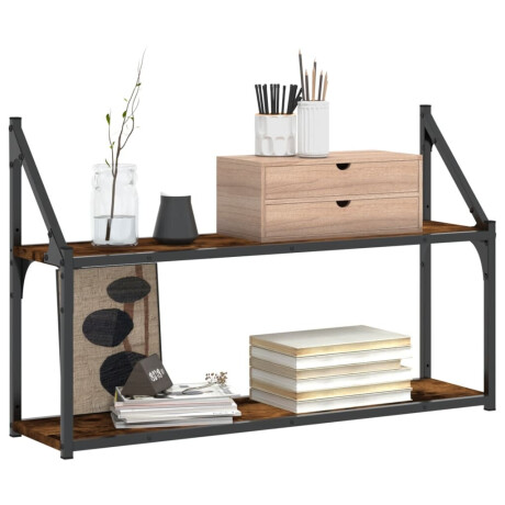 vidaXL Wandrek 2-laags 80x21x51 cm bewerkt hout gerookt eikenkleurig afbeelding3 - 1
