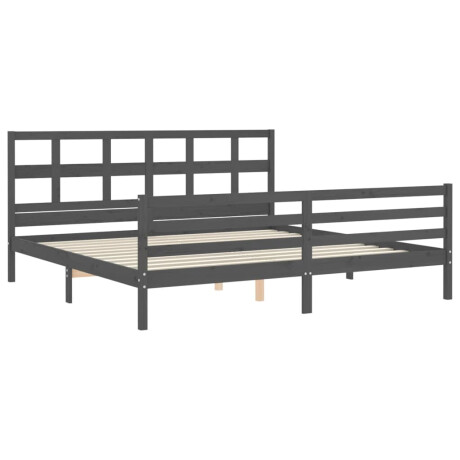 vidaXL Bedframe met hoofdbord massief hout grijs 200x200 cm afbeelding3 - 1