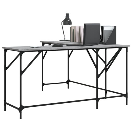 vidaXL Bureau 149x149x75 cm bewerkt hout grijs sonoma eikenkleurig afbeelding3 - 1