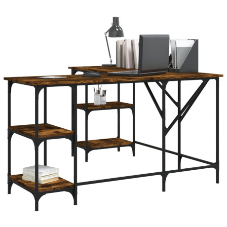 vidaXL Bureau 139x139x75 cm bewerkt hout gerookt eikenkleurig afbeelding3 - 1