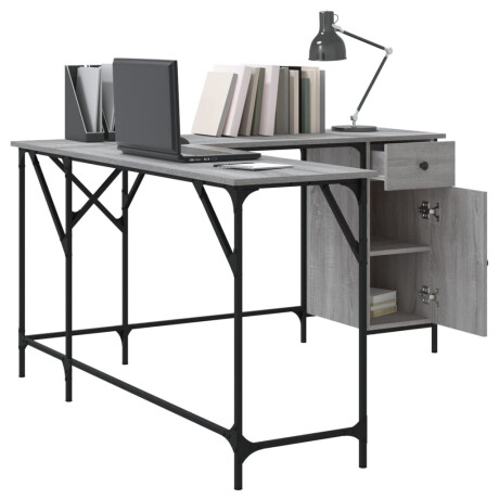 vidaXL Bureau 141x141x75 cm bewerkt hout grijs sonoma eikenkleurig afbeelding3 - 1