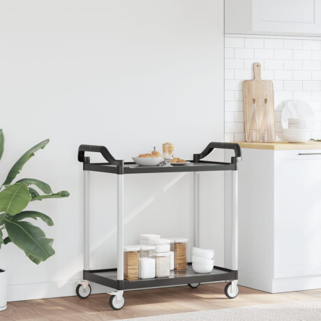 vidaXL Trolley 2-laags 99x50x97 cm aluminium zwart afbeelding3 - 1