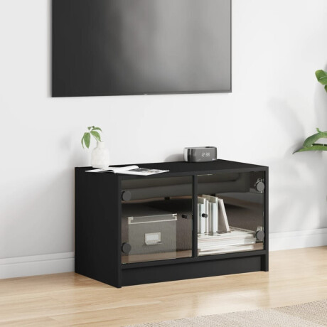 vidaXL Tv-meubel met glazen deuren 68x37x42 cm zwart afbeelding3 - 1