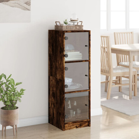 vidaXL Hoge kast met glazen deuren 35x37x109 cm gerookt eikenkleurig afbeelding3 - 1