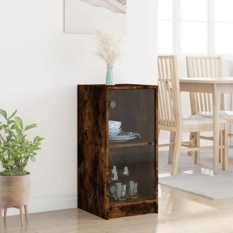vidaXL Bijzetkast met glazen deuren 35x37x75,5 cm gerookt eikenkleurig afbeelding3 - 1
