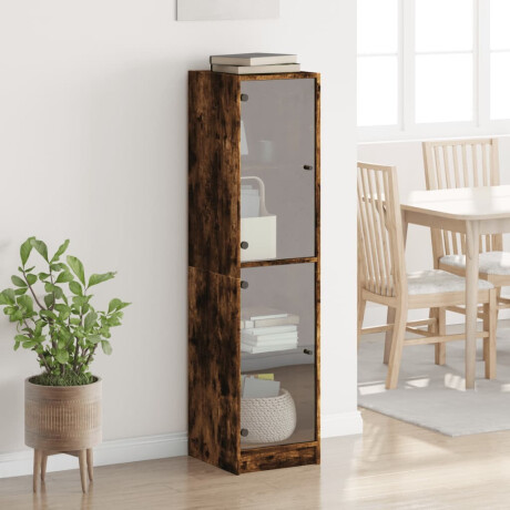 vidaXL Hoge kast met glazen deuren 35x37x142 cm gerookt eikenkleurig afbeelding3 - 1