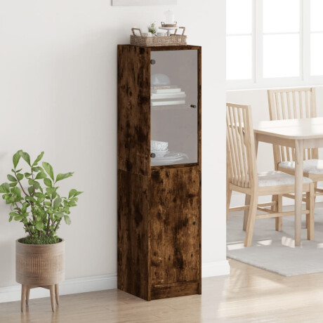 vidaXL Hoge kast met glazen deur 35x37x142 cm gerookt eikenkleurig afbeelding3 - 1