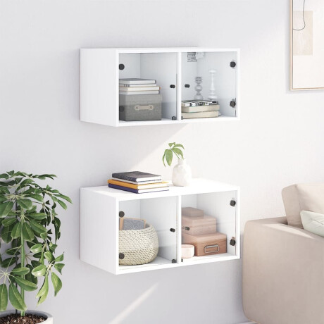 vidaXL Wandkasten met glazen deuren 2 st 68,5x37x35 cm wit afbeelding3 - 1