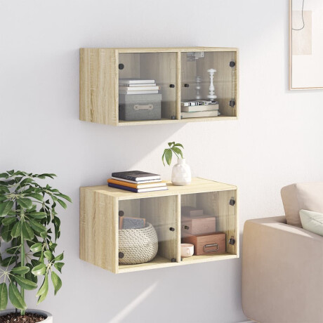 vidaXL Wandkasten met glazen deuren 2 st 68,5x37x35 cm sonoma eiken afbeelding3 - 1