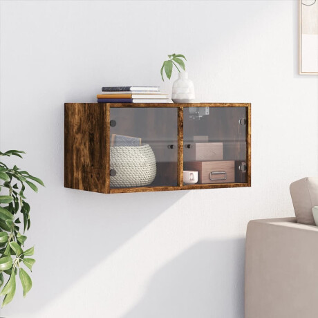 vidaXL Wandkast met glazen deuren 68,5x37x35 cm gerookt eikenkleurig afbeelding3 - 1