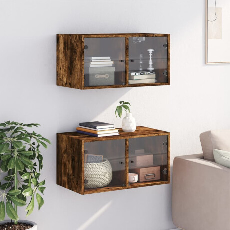 vidaXL Wandkasten met glazen deuren 2 st 68,5x37x35 cm gerookt eiken afbeelding3 - 1