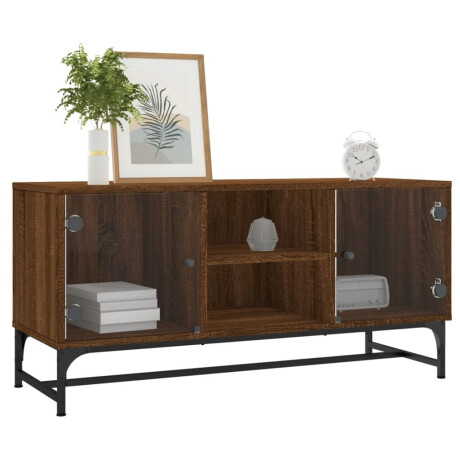 vidaXL Tv-meubel met glazen deuren 102x37x50 cm bruineikenkleurig afbeelding3 - 1
