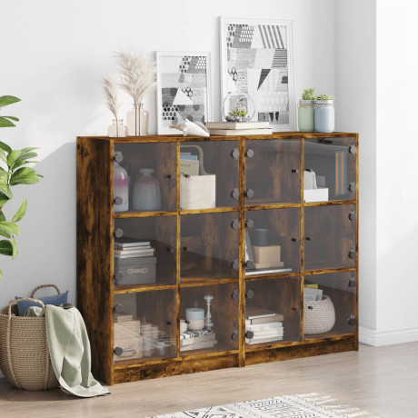 vidaXL Boekenkast met deuren 136x37x109 cm hout gerookt eikenkleurig afbeelding3 - 1