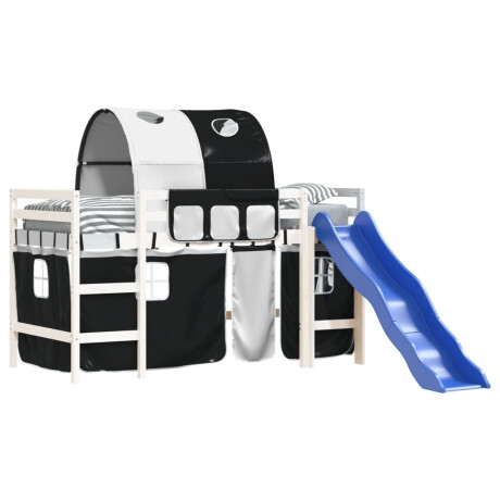 vidaXL Kinderhoogslaper met tunnel 80x200 cm grenenhout wit en zwart afbeelding3 - 1