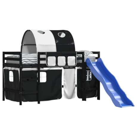 vidaXL Kinderhoogslaper met tunnel 80x200 cm grenenhout wit en zwart afbeelding3 - 1