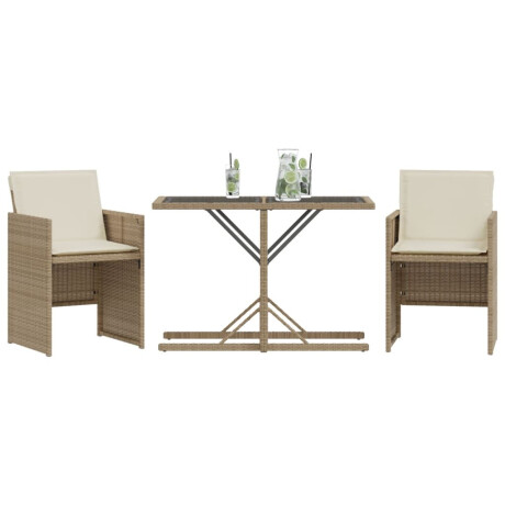 vidaXL 3-delige Bistroset met kussens poly rattan beige afbeelding3 - 1