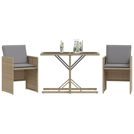 vidaXL 3-delige Bistroset met kussens poly rattan gemengd beige afbeelding3 - 1